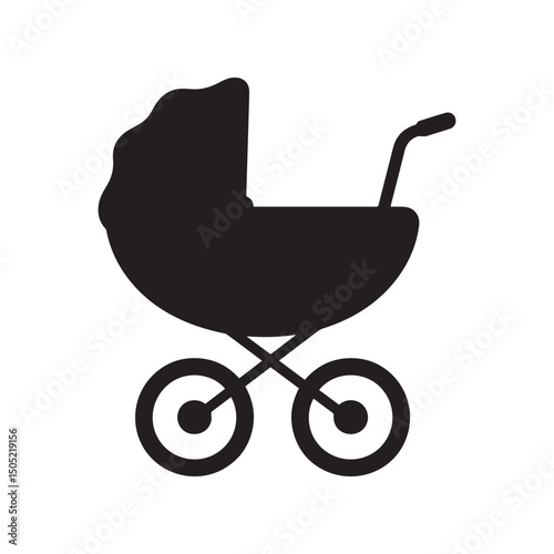 Baby carriage black silhouette vector art and illustration Silhouette White background.