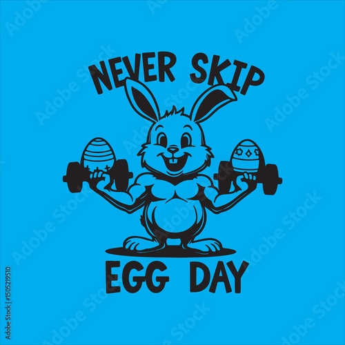 Never Skip Egg Day Easter Gym Graphic,Strong Bunny Easter Fitness T Shirt Design,Easter Workout Funny Bunny Character Art,Never Skip Egg Day Bold Typography Design,Easter Fitness Bunny Vector Illustra
