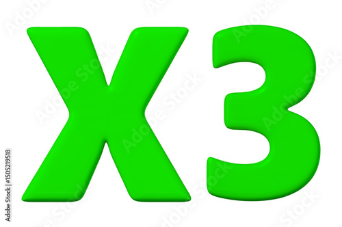3d green x3 icon. X3 reward increase symbol. Stock vector illustration on isolated background.