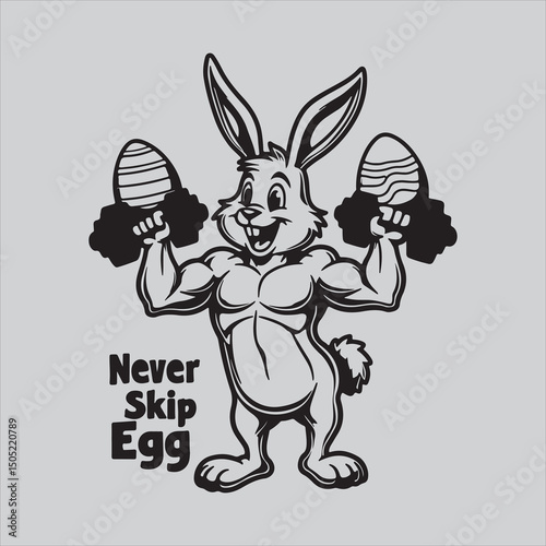 Never Skip Egg Day Easter Gym Graphic,Strong Bunny Easter Fitness T Shirt Design,Easter Workout Funny Bunny Character Art,Never Skip Egg Day Bold Typography Design,Easter Fitness Bunny Vector Illustra