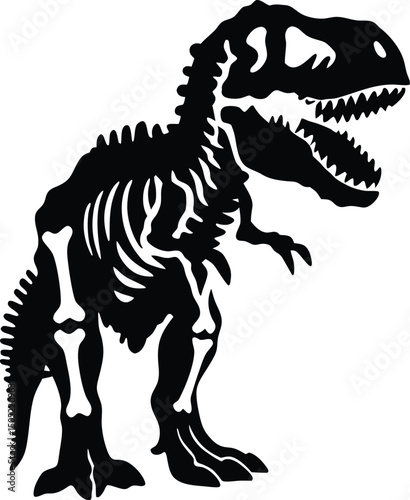 Black Silhouette of Tyrannosaurus Rex Skeleton on White Background
