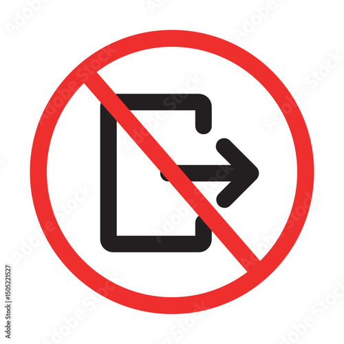 no exit sign with crossed out door and arrow in red circle for restricted access