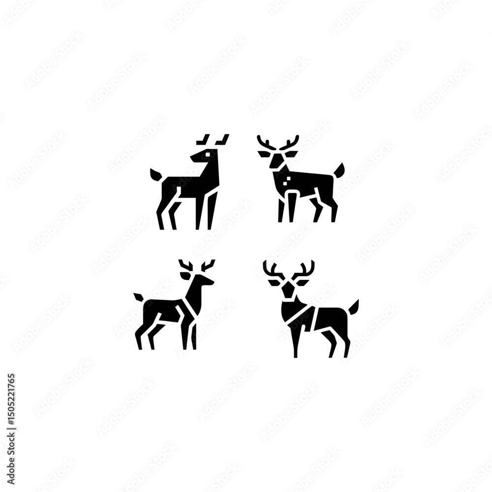 Fototapeta premium Minimalist Geometric Wolf Tattoo vector Icons set Designs – Stylish Black Ink Body Art with Unique Abstract Patterns for Bold Expression.