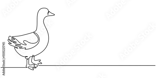 Domestic goose continuous one line drawing,Duck in continuous line art drawing style. Abstract duck walking minimalist, One continuous single drawing line art flat doodle animal, bird, goose, feather.