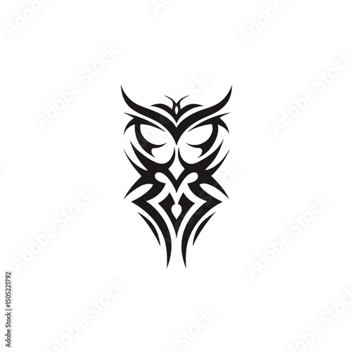 Owl Tribal Tattoo  vector Icon  Design – Bold Black Symmetrical Ink Art, Abstract Animal Totem Symbol for Modern Body Art and Graphic Illustration