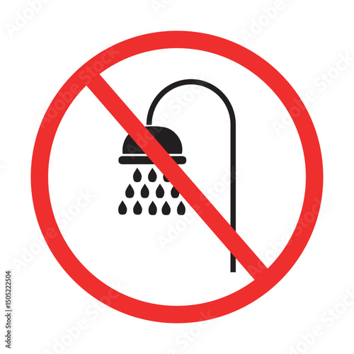 no shower sign, prohibition symbol, shower ban, no bathing, water restriction, hygiene warning
