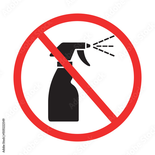 no spray bottle icon, prohibition sign, aerosol restriction, cleaning ban, vector illustration