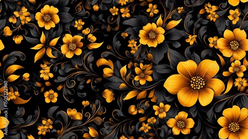 Classic Khokhloma seamless texture with floral curls and berries, perfect for folk-themed design and craft-based visuals.