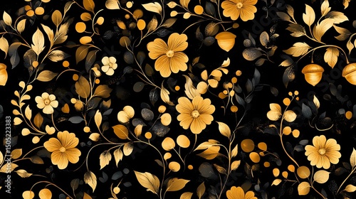 Classic Khokhloma seamless texture with floral curls and berries, perfect for folk-themed design and craft-based visuals.