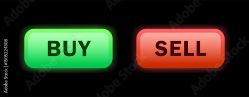 Green Buy and Red Sell Button with Glow Light for Choice of Stock and Cryptocurrency Trading Concepts in Vector Illustration