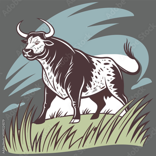 vector illustration of cartoon bull