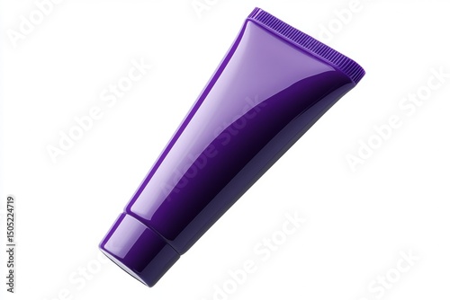 Purple Cream Package Template Isolated on White Background. Blank Cosmetics Tube. Beauty Product Mockup. Skincare, Facial mask, Toner. Front View Soft Shadow. Trendy Gold Colored Bottle. Spa Anti-age