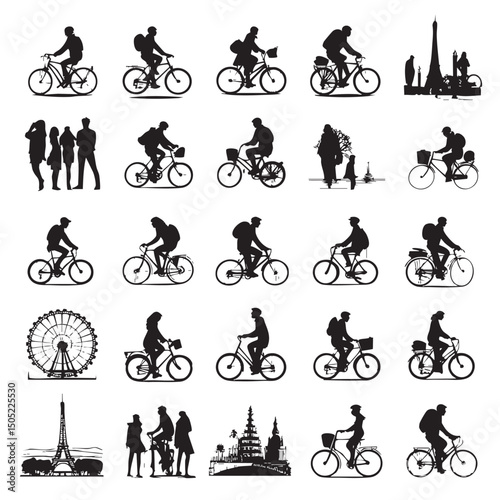 bike silhouette set, Black & White silhouette set