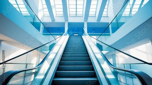 Modern Escalator in Glass Atrium Indoor Architecture