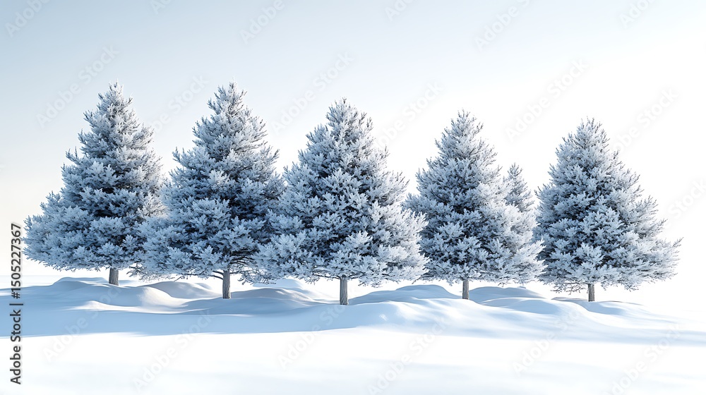 Winter landscape featuring evergreen trees covered in snow on a white background high resolution image Winter landscape featuring evergreen trees covered in snow on a white background high resolution image
