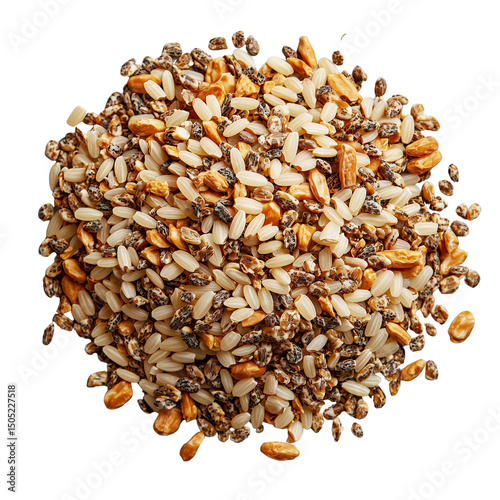 A pile of assorted grains showcasing various textures and colors. isolated on white background and transparent background