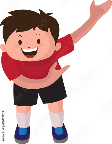 Cartoon little boy character bowing down for welcome a greeting pose vector illustration.