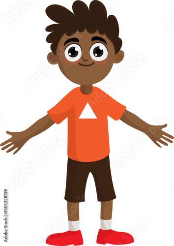 Cartoon Little Boy Character with Open Arms Vector Illustration.