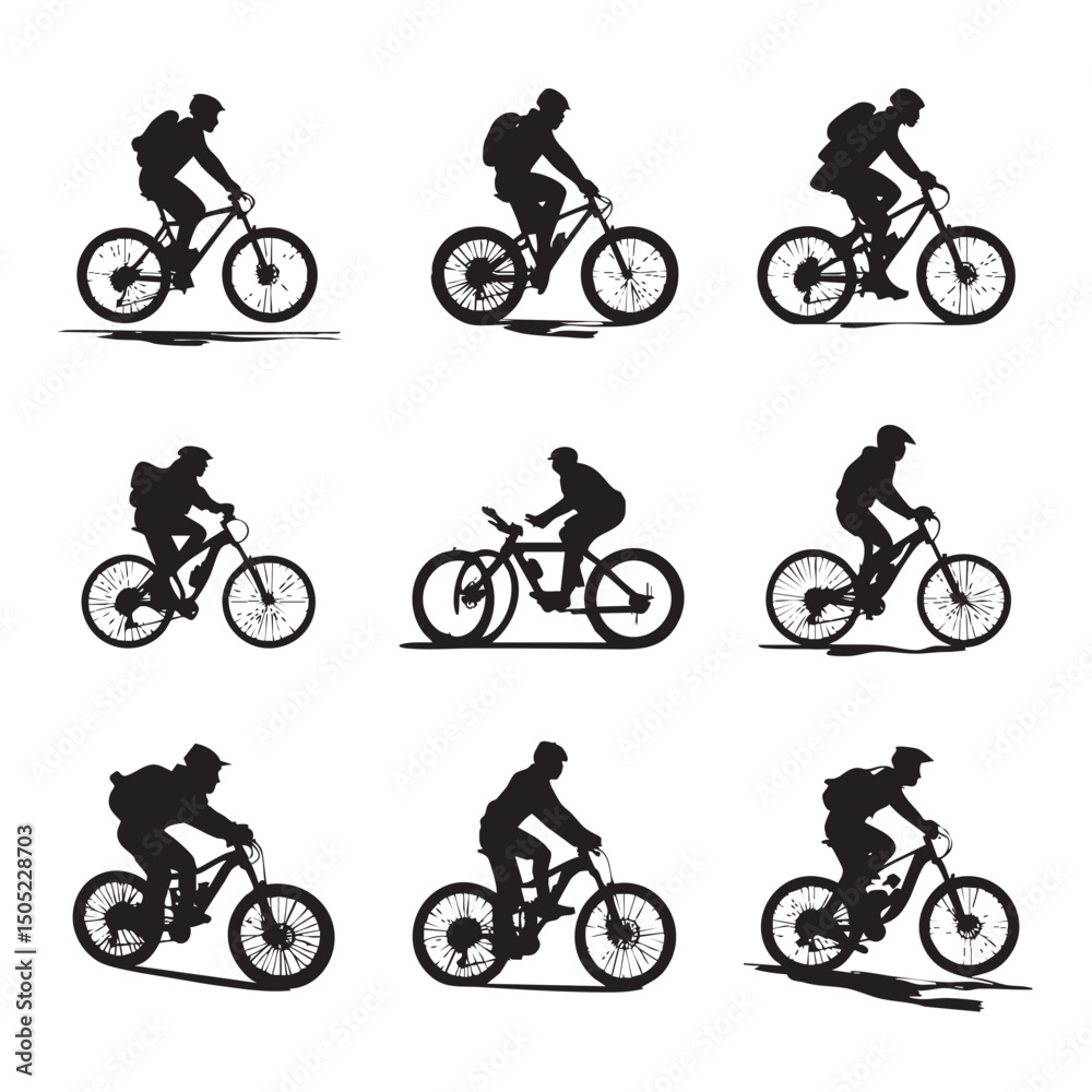 Fototapeta premium biking silhouette set, Black & White silhouette set
