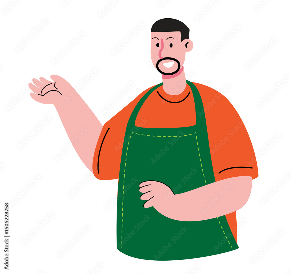 Man Wearing Apron Presenting Man Wearing Apron Presenting
