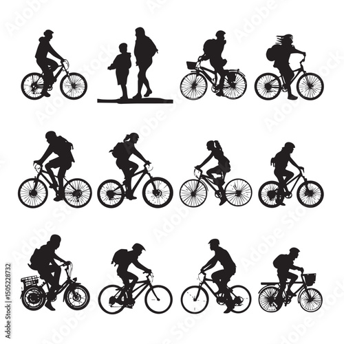 biking silhouette set, Black & White silhouette set 