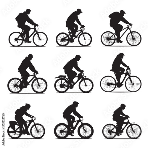 biking silhouette set, Black & White silhouette set 