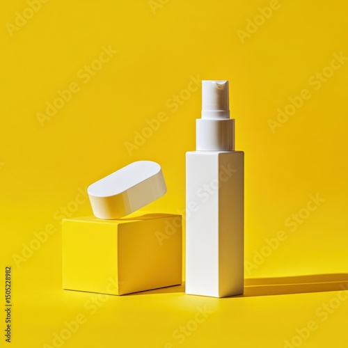 Clean branding concept with blank skincare packaging on vibrant yellow --v 6.1 Job ID: b5793765-18cf-4e7e-b498-b34bb3dfd3a1