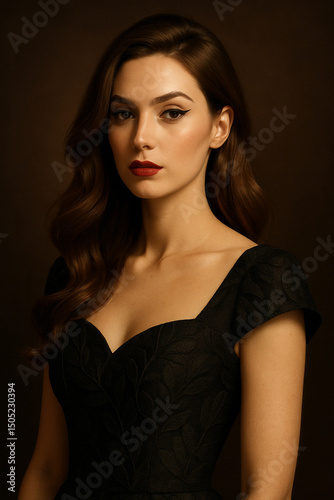 Elegant Woman in Black Dress with Vintage Hollywood Look
