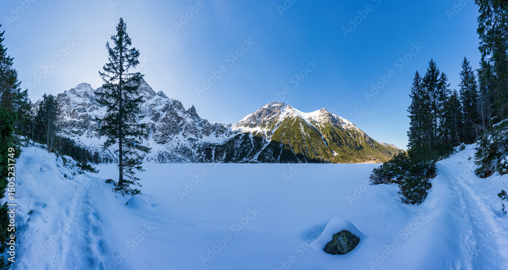 Frozen Sea Eye lake in Tatra mountains. Poland