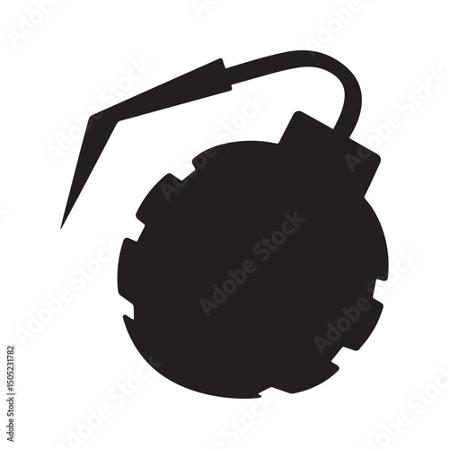 Grenade cartoon style vector illustration Silhouette White background.