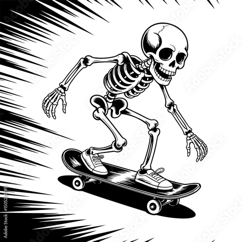 Skeleton riding a skateboard vector illustration design