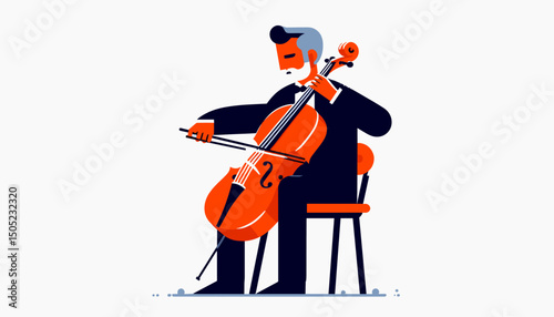 Man Playing Cello in a Stylish Illustration