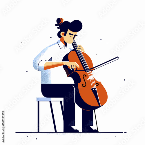 Man Playing Cello in a Stylish Illustration