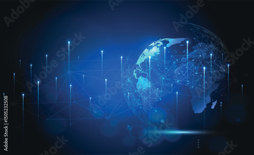 AI vector globe network communication data with blue lines	
