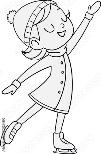 A cute young girl figure skating with a big smile,