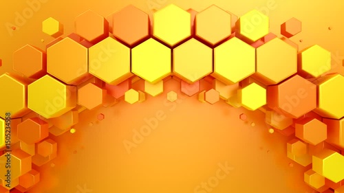 Hexagons Form a Wave. Abstract motion, two color, 3d rendering, 4k resolution
