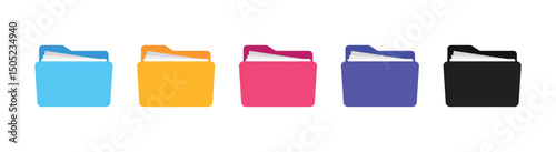 Office folder icon. File folder with documents. Folder for reports and archive cases. Vector illustration.