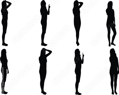 Collection of female silhouette figures in various poses on an isolated white background
