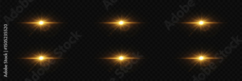 Set of glowing flares and stars, magical light explosion effect.