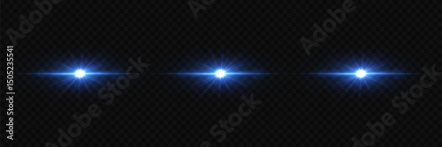Set of glowing flares and stars, magical light explosion effect.