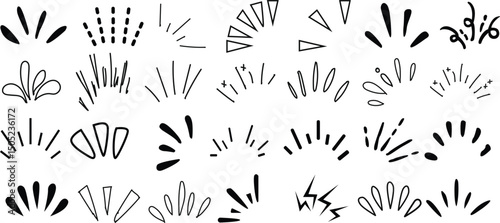 line sparkle vector set, comic style decorative lines, burst effects, and dynamic radial patterns in black for enhancing illustrations, comics, and graphic designs with energetic visual elements