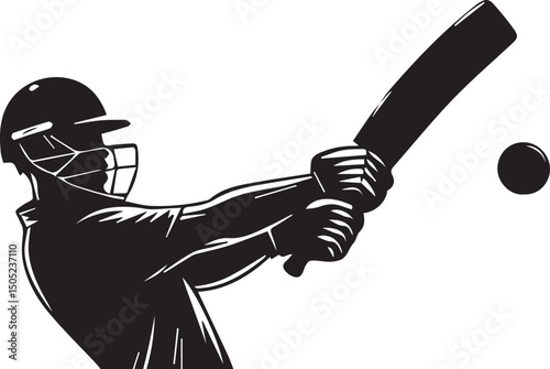Cricket Batsman Silhouette Vector in Action Pose – Black and White Sports Art
