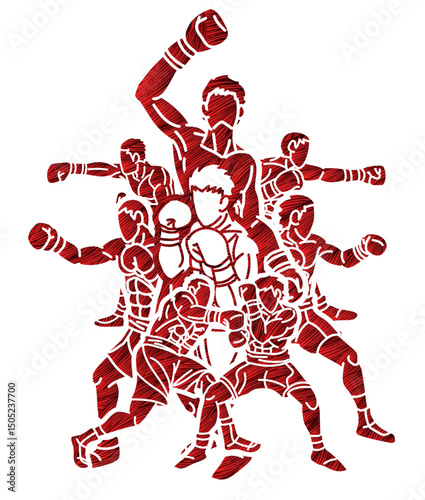 Boxing Sport Group of Boxer Fighter Mix Action Cartoon Graphic Vector