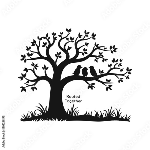 Tree with Birds Silhouette,
Birds Sitting on Tree Branch,
Tree Branch with Birds Vector,
Black Tree with Birds Clipart,
Nature Silhouette with Birds,