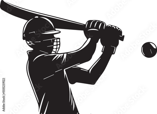Cricket Batsman Silhouette Vector in Action Pose – Black and White Sports Art