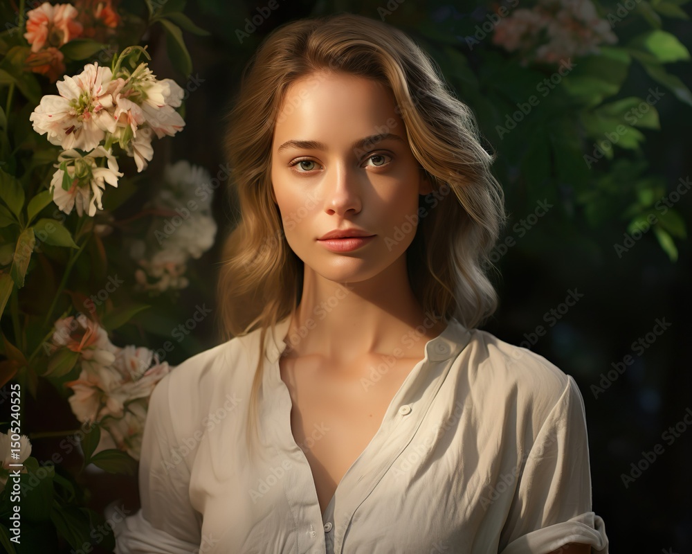 Naklejka premium portrait of a woman in garden