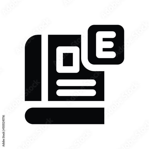 ebook glyph icon. Strong and solid vector icon for websites, mobile interfaces, presentations, and visual branding. High quality and easy to edit.