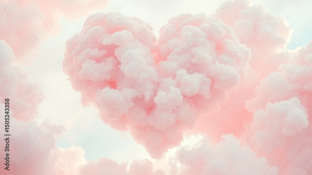 Fototapeta premium Pink Cloud Heart A Dreamy, Romantic, and Serene Sky Heart