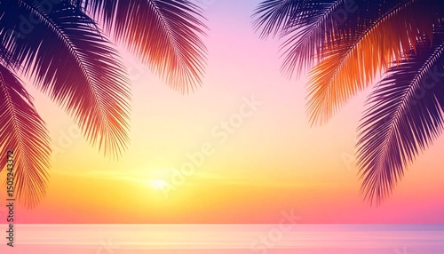 Minimalist Tropical Summer Background with Abstract Palm Leaf Design