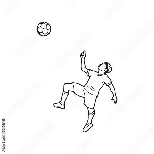 Soccer Player Performing Bicycle Kick Illustration,
Football Player Doing Overhead Kick Vector,
Striker Kicking Soccer Ball in Mid Air Drawing,
Bicycle Kick Football Action Pose Sketch,